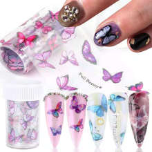 Hot Sale Summer Colorful Butterfly Transparent Bottom Nail Transfer Sticker Tips 3D Nails Art Decorations
